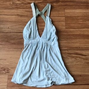 Sky Blue W/silver Faux Leather Straps Top